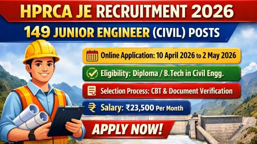HPRCA JE Recruitment 2026 Notification Out for 149 Junior Engineer Posts, Apply Online Now