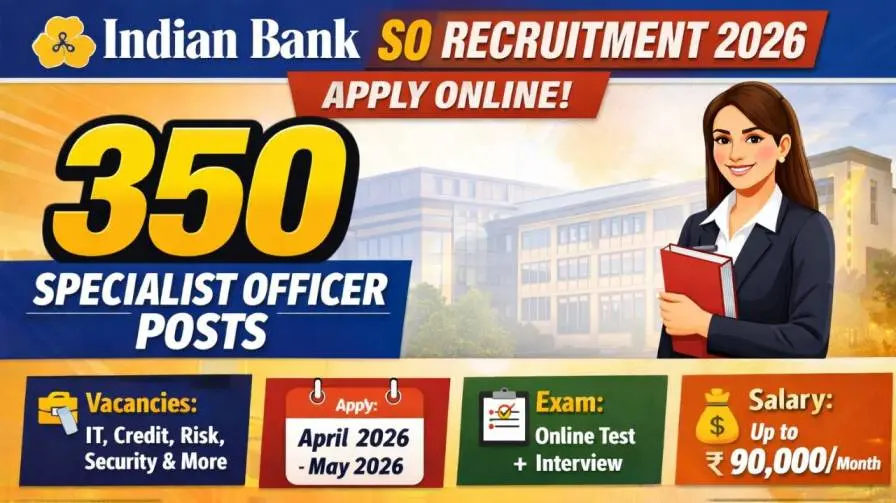 Indian Bank SO Recruitment 2026 Notification Out for 350 Specialist Officer Posts, Apply Online